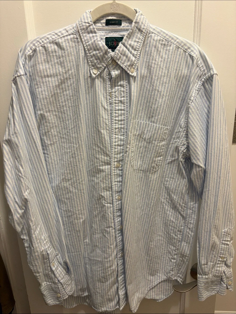J. Crew Men’s Light Blue and White Giant Fit Oxford Shirt